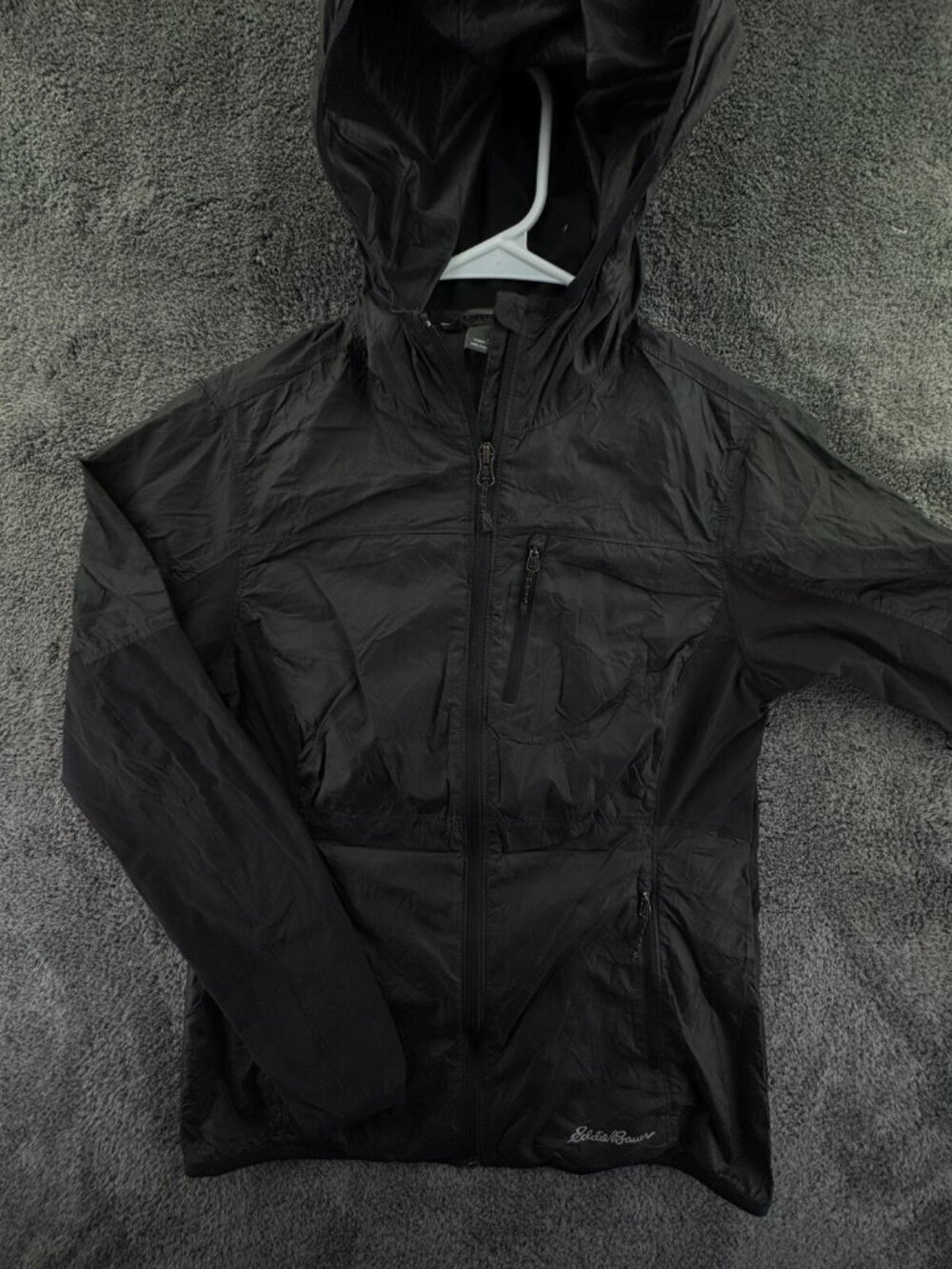 Eddie Bauer Women Small Black Jacket Full Zip Lightweight Hiking Rain Nylon
